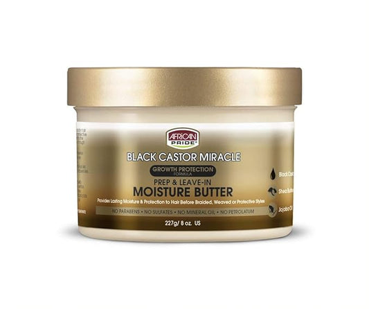 African Pride Black Castor Miracle Prep & Leave-In Moisture Butter - Provides Lasting Moisture & Protection to Hair, Contains Black Castor Oil, Shea Butter and Jojoba Oil - 8 oz