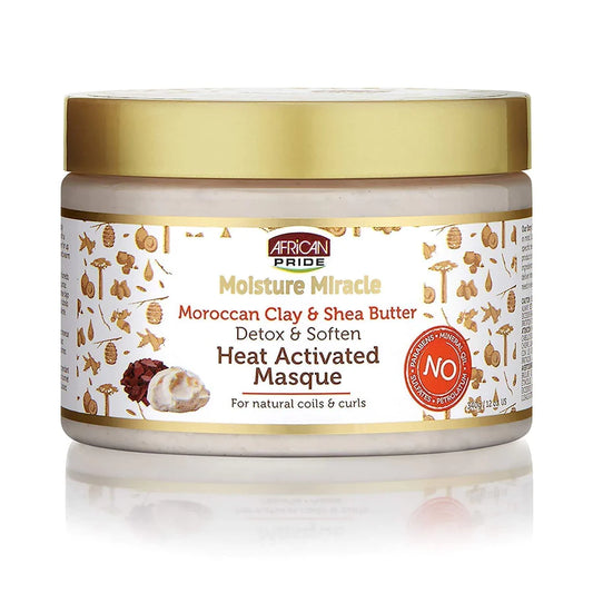 AFRICAN PRIDE MOISTURE MIRACLE MOROCCAN CLAY & SHEA BUTTER HEAT ACTIVATED MASQUE - 12 OZ